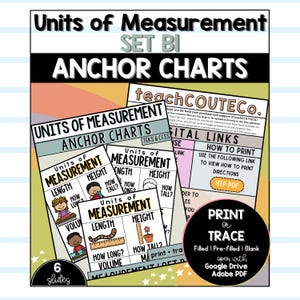 Units of Measurement Set B Printable Anchor Charts, Measurement Anchor Charts, Length, Height, Volume, Mass Printable Anchor Charts