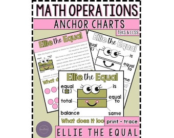 Basic Math Operation Printable Anchor Chart Templates, Ellie the Equal Anchor Chart Templates, Equal DIY Printable Anchor Chart Templates