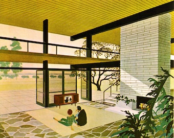 Charles Schridde - Homes of the Future - Vintage Advertising Art - Open Living Room