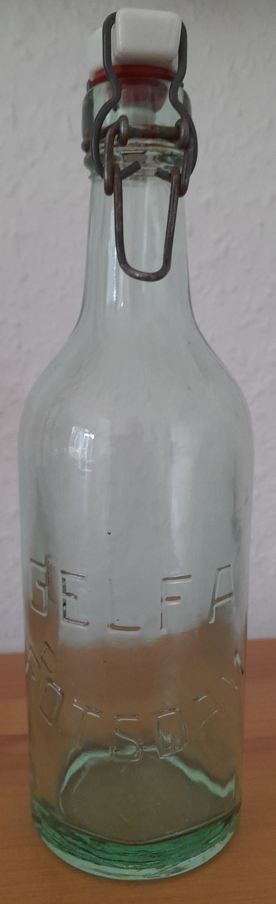 Vintage flip-top bottle, old bottle, porcelain cap, Gelfa Potsdam, 0.35 liters