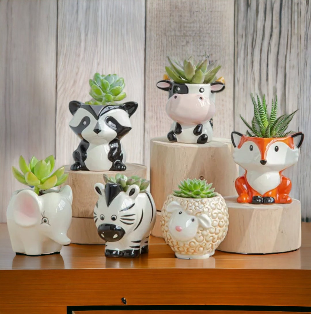 Cute Animal Flower Pots Ceramic Tabletop Mini Flower Etsy
