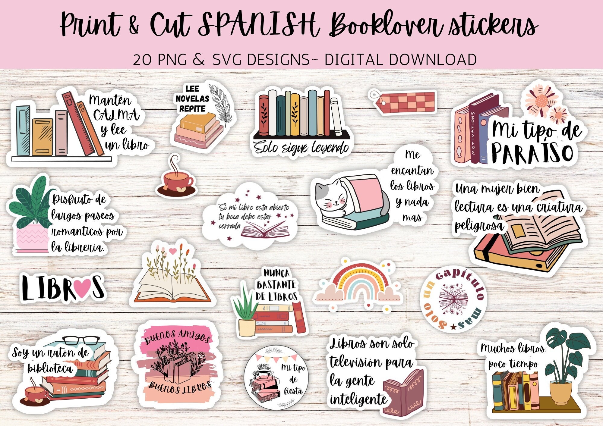 Print&cut Booklover Stickers in SPANISH Pegatinas Para Amante Etsy