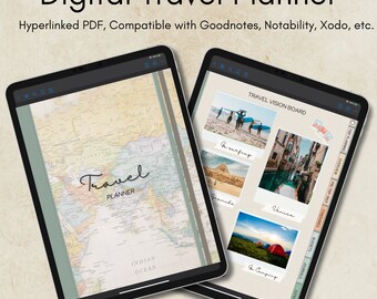 Digital Travel Planner | Family Travel | Travel Journal | Travel Diary | 6 Maps | Road Trip Planner | Holiday Planner for Goodnotes | Ipad