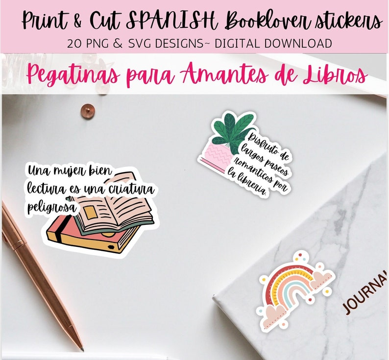 Print&cut Booklover Stickers in SPANISH Pegatinas Para Amante Etsy