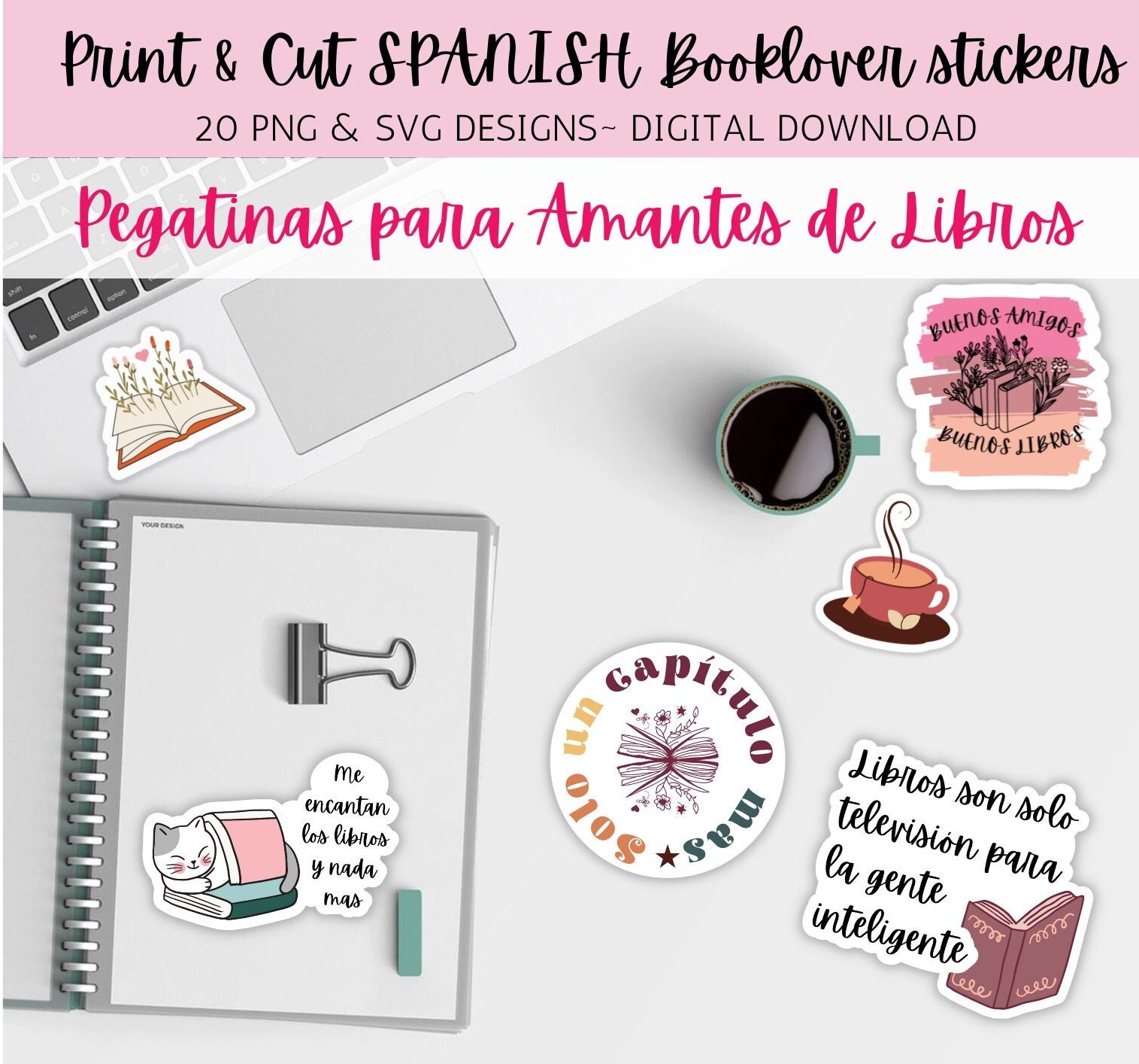 Print&cut Booklover Stickers in SPANISH Pegatinas Para Amante Etsy