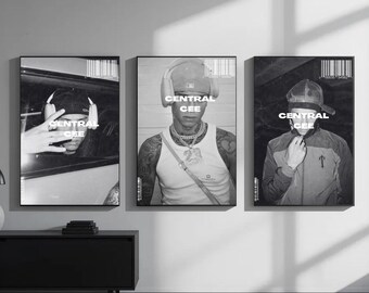 Central Cee-posterbundel, Britse rapkunst aan de muur, zwart-wit muziekafdrukken, modern hiphopkamerdecor, digitale download