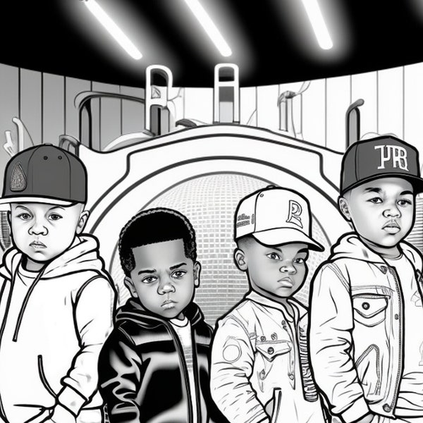 Hip Hop Coloring Page for Kids- Hip Hop Toddlers on Stage - Ryan the 1. Hip Hop Coloring book for boys. Coloring pages of black boys.
