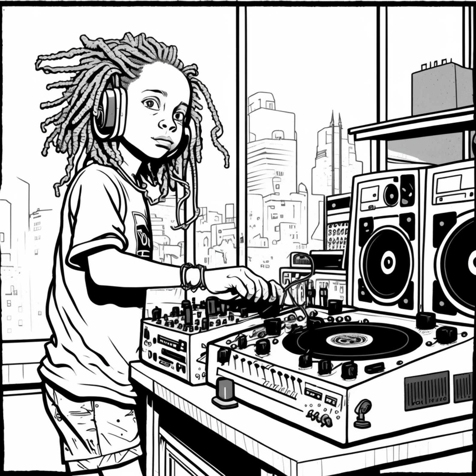 New Coloring Page Kid DJ With Locs Printable Coloring Page African