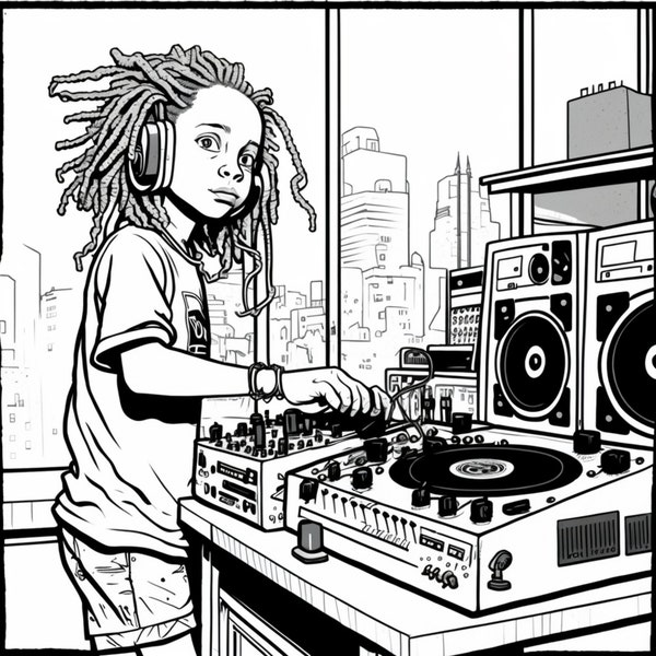 New Coloring Page - Kid DJ with Locs Printable Coloring Page- African American boys Coloring book pages of black boys.