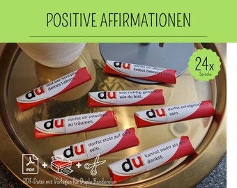 Download: Duplo Banderole mit 24 Positiven Affirmationen mit schönen "Du"-Botschaften - Druckvorlage zum Selbstdrucken
