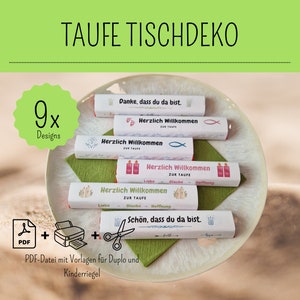 Download for baptism banderole Duplo and Kinder bar as table decoration guest gift for baptism with 9 different designs for DIY crafting.