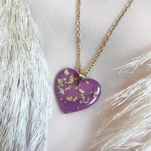 Resin Pendants / Heart Pendant / Steel Necklace / Handmade Pendants / Gold and Silver Leaf
