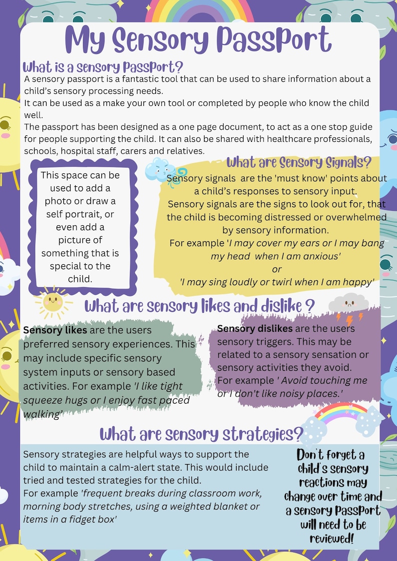 Kids sensory passport template etsy