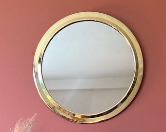 Espejo redondo de latón dorado, de 23 o 30 cm, hecho a mano en Marruecos, un objeto decorativo bello y moderno.