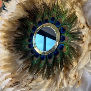 peacock feathers, blue majorelle, interior decoration, child decoration, mirror decoration, housewarming, engraved, wall hanging, feather, spiritual decor, personalized deco, unique gift for her