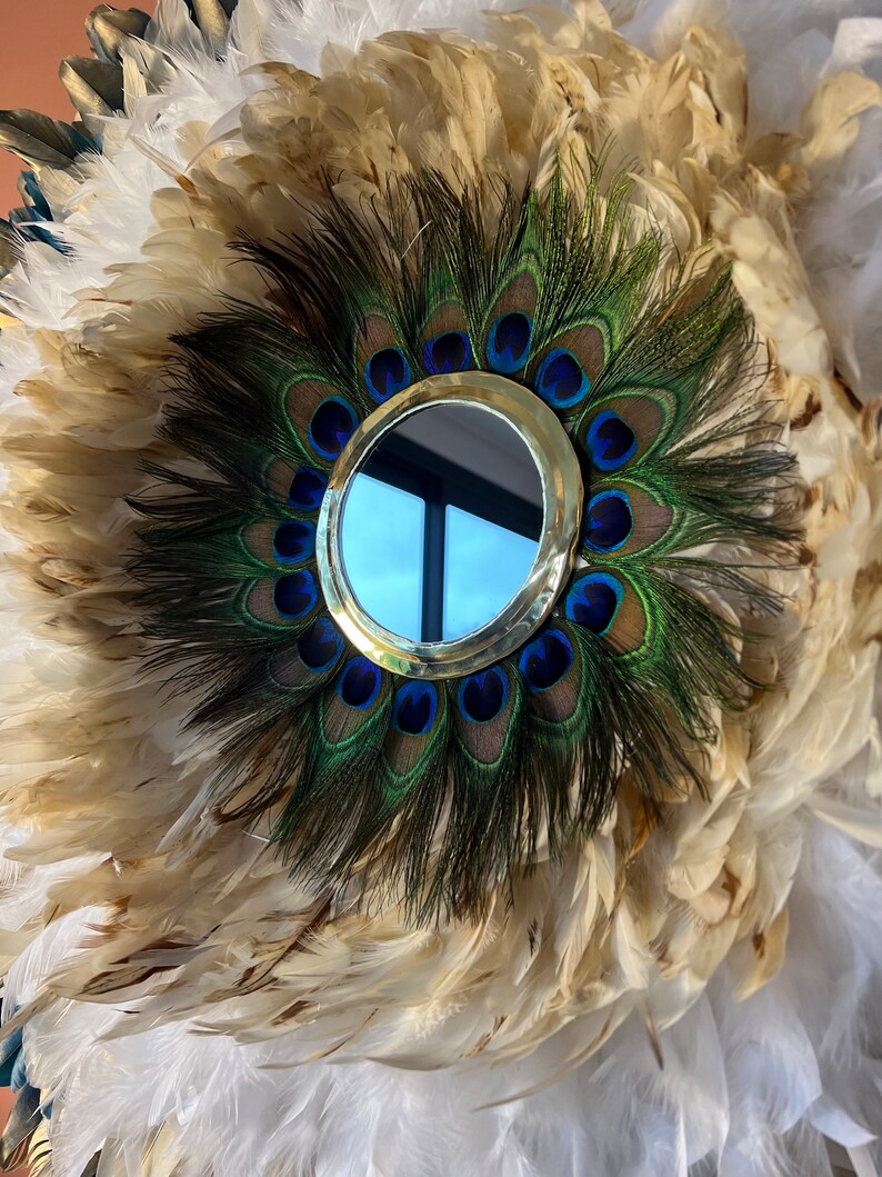 peacock feathers, blue majorelle, interior decoration, child decoration, mirror decoration, housewarming, engraved, wall hanging, feather, spiritual decor, personalized deco, unique gift for her