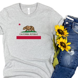 Camiseta con la bandera del estado de la República de California Oso de California Bandera de California Camiseta de California Camiseta de California Regalo de California Camiseta con la bandera de Cali