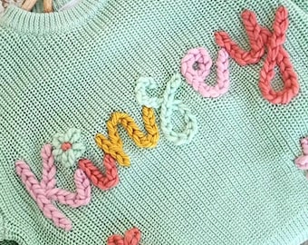 Custom Hand Embroidered Sweater, Custom Sweater, Name Sweater, Handmade Gift, Milestone Sweater, Children’s Sweater, Kids Sweater, Gift