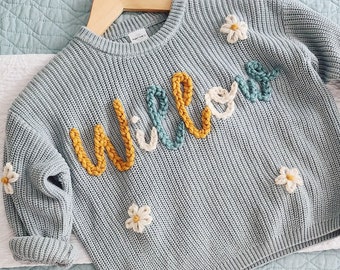 Custom Hand Embroidered Sweater, Custom Sweater, Name Sweater, Handmade Gift, Milestone Sweater, Children’s Sweater, Kids Sweater, Gift