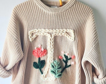 Custom Hand Embroidered Sweater, Custom Sweater, Name Sweater, Handmade Gift, Milestone Sweater, Children’s Sweater, Kids Sweater, Gift