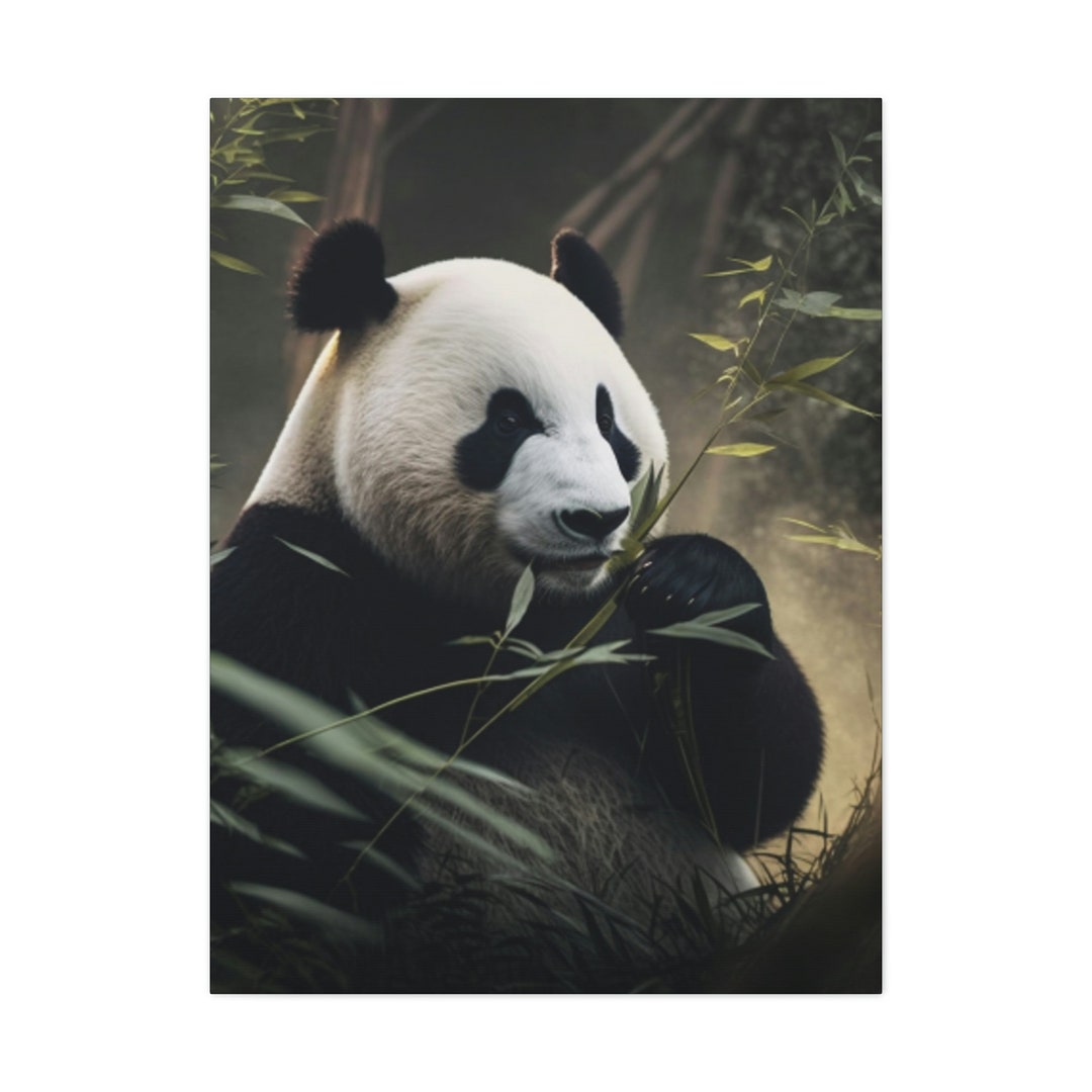 Panda Eating Bamboo Panda Wall Art Canvas Wall Art Home Etsy