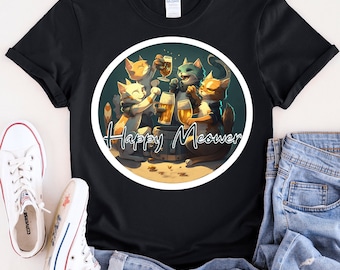 Cat Lover Shirts Happy Meower Cat Puns Adorable Cat Shirt, Cat dad T-shirt Cat mom T-shirt , Animal Graphic Tees, Cat party tee Purrfect tee