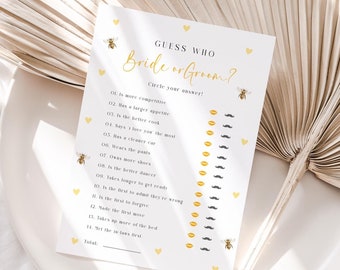 Guess Who? Bride or Groom, She Found Her Honey Bridal Shower, Bride to Bee Shower, Bridal Shower Games, Printable, Editable Template, EBP19