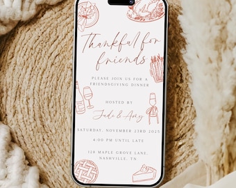 Thankful For Friends Evite, Thanksgiving Invitation, Friendsgiving Dinner Party Invite, Digital Friendsgiving Invite