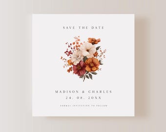Mariage automne minimaliste, réservez cette date, modèle réservez votre date automne, réservez cette date floral rustique, élégant, modifiable, imprimable, minimal