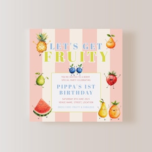 Personalised Dancing Fruit Birthday, Dancing Fruit Birthday Invitation, Editable Template, First Birthday Party, Instant Download, EBP17