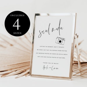 Wedding Social Media Sign Template, No Social Media Wedding Sign, Unplugged Ceremony Sign, Polite Notice, Keep Snaps Under Wraps, SMITH