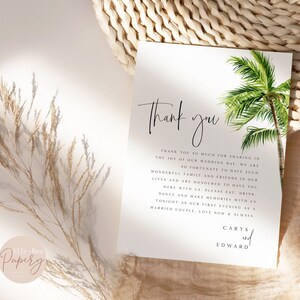 Destination Wedding Thank You Note, Tropical Place Setting Name Card, Beach, Palm Tree, Printable, Download, 3 Styles, Personalised, PIA