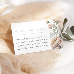 Pastell Blumen Flitterwochen Wunschkarte, bearbeitbarer Hochzeits-Flitterwochen-Fondseinsatz, druckbare Blumenhochzeitsbeilage, Pastellblumenhochzeit, POLLY