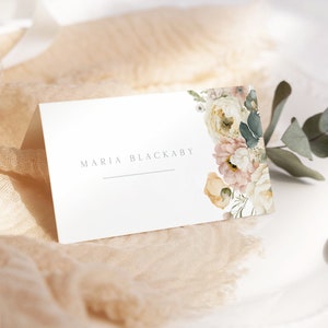 Pastel Floral Wedding Table Place Card Template, Dusty Floral Wedding Place Card, Editable Pastel Wedding Table Décor, Peonies Wedding,POLLY