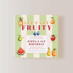 Personalised Dancing Fruit Birthday, Dancing Fruit Birthday Invitation, Editable Template, First Birthday Party, Instant Download, EBP17