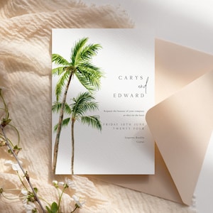 Tropical Palm Tree Wedding Invitation Template, Beach Destination Invite, Editable Download, Tropical Wedding Invite, Printable, PIA