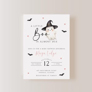 A Little Boo Is Almost Due Baby Shower Invitation Template, Halloween Pink Baby Shower Invite, Girl Baby Shower Evite, Little Boo Invitation