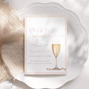 Pearls and Prosecco Bridal Shower Invitation Template, Printable Minimalist Pearl Bridal Shower Invite, Pearls & Prosecco Hen Do EBP12