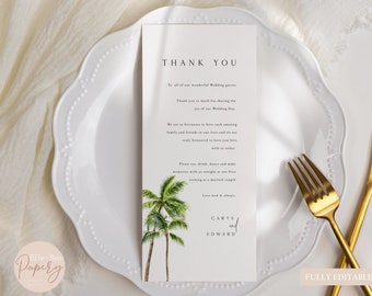 Tropical Wedding Thank You Card, Palm Tree (Digital Template)