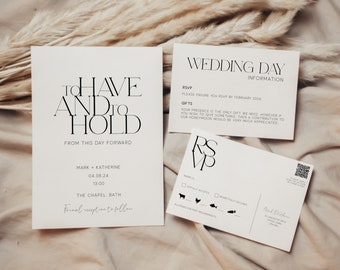 Minimalist Modern Wedding Invitation Bundle Template, Editable Invite Set Download, Templett, DIY,  Black and White, Instant Download, EBP03