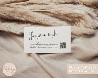 Minimalist Honeymoon Wish Card with QR Code | Editable Minimal Wedding Honeymoon Fund Insert | Printable Modern Wedding Insert | SMITH 3.5x2