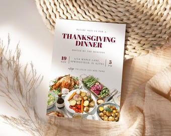 Thanksgiving Dinner Invitation Template, Editable Thanksgiving Invitation, Friendsgiving Dinner, Thanksgiving Invite, Fall Autumn, Printable