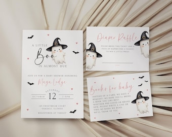 Little Boo Baby Shower Invitation Bundle, Ghost Baby Shower Bundle, Little Boo is Almost Due, Halloween Baby Shower, Baby Girl Shower, EBP29
