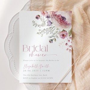 Floral Bridal Shower Invitation Template, Spring, Hen Party Invitation, Instant Download, Printable, 7x5, Pink, Editable Download, EBP10
