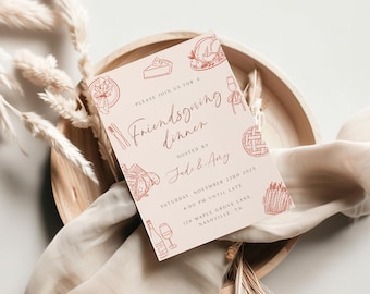 Friendsgiving Party Invitation, Fall Thanksgiving Invitation, Hand Drawn Dinner Party Invite, Friends Thanksgiving, Pumpkin Autumn Invite