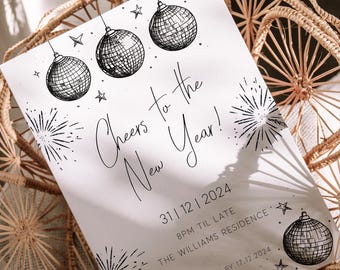 New Years Eve Party Invitation Template, New Years Eve Invite, Cheers Happy New Year 2025, Editable, Cheers To The New Year Invite