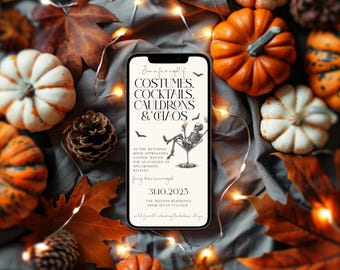 Digital Vintage Halloween Party Invitation Template, Adult Halloween Party Invite, Halloween Costume Party, Cocktails and Costumes, Skeleton