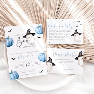 Little Boo Baby Shower Invitation Bundle Blue, Ghost Baby Shower Bundle, Little Boo is Almost Due, Halloween Baby Shower, Template, EBP30