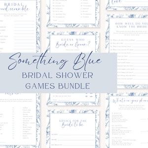 Bridal Shower Game Bundle, Something Blue Bridal Shower Games, Modern Bridal Shower Games Pack, Fully Editable Download, Blue, EBP14