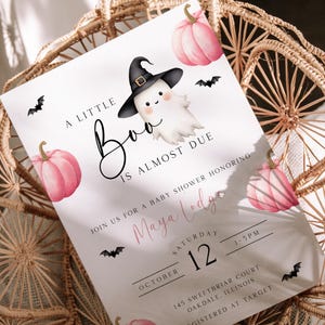 A Little Boo is Almost Due Baby Shower Invite, Pink Editable Halloween Template Digital Download, Little Boo Invitation Baby Girl, EBP29